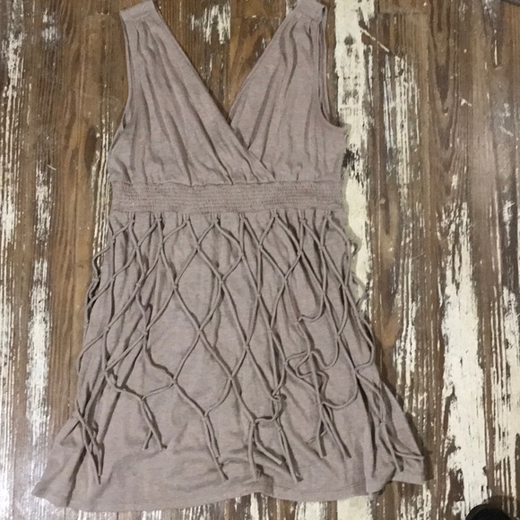 HEM & THREAD tan tank tee shirt dress macrame sz 8 - Picture 5 of 8
